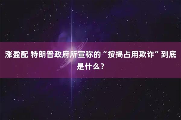 涨盈配 特朗普政府所宣称的“按揭占用欺诈”到底是什么？